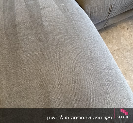 ספה אפורה נקייה ומסודרת על רצפת שיש